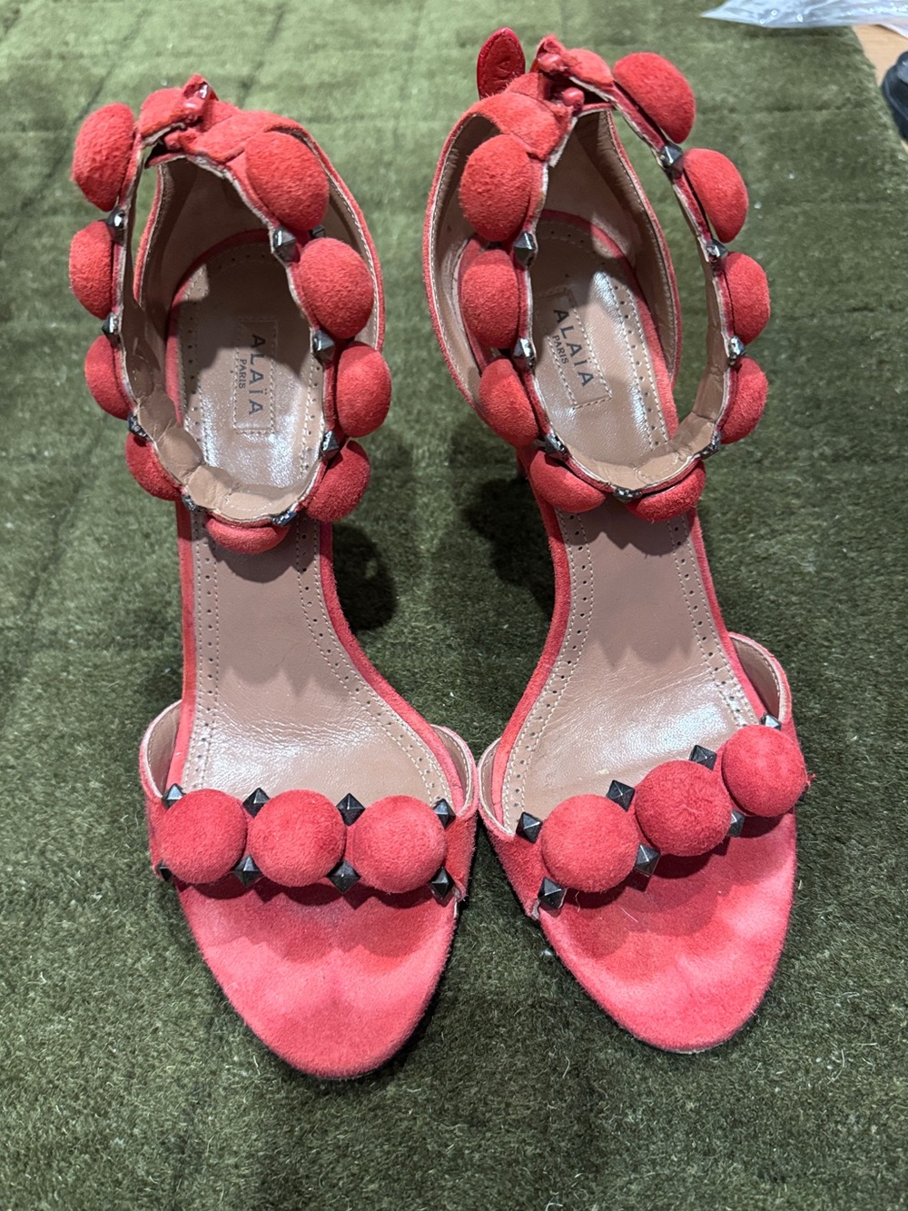 Alaia Red Suede Bombe Ankle Strap Sandals - Size 39